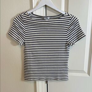 NWT J. Crew Classic Striped Navy and White Ribbed Cotton Top